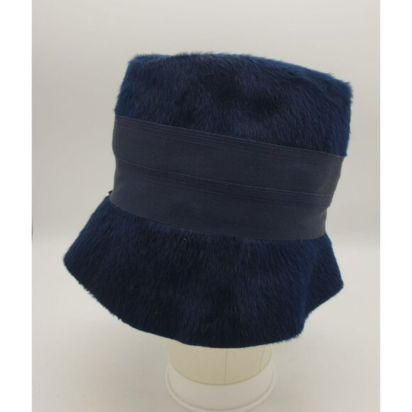 Vintage Borsalino Antica Casa Navy Faux Fur Bucket Hat With Ribbon Bow main image 7